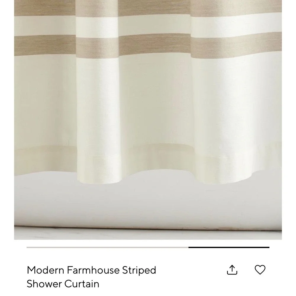 Pottery Barn Modern Farmhouse Striped Shower Curtain White Tan 72x72 Bathroom